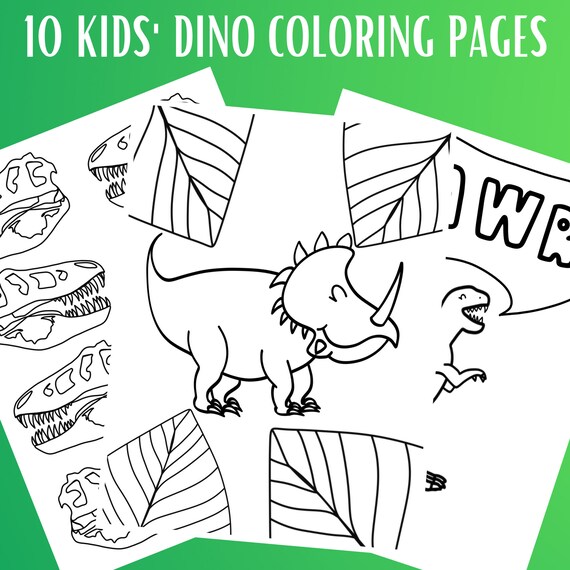 10 dinosaur coloring pages kids printable coloring page pdf etsy