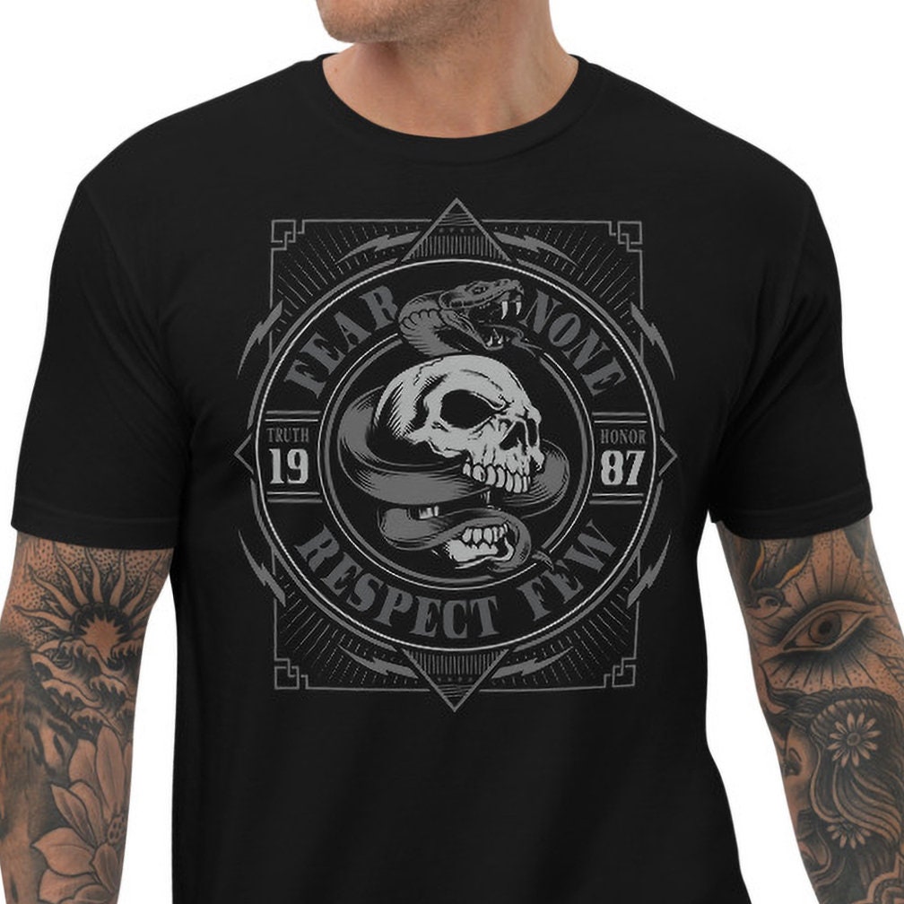 Biker Shirt, T-Shirt, Skull, Fear None, Respect Few, Men Biker Shirt, T-Shirt, Skull, Fear None, Respect Few, Men