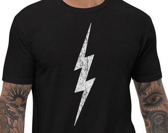 T-shirt med sliten blixt | Svart vintagegrafiktröja | Retro Electric Bolt-tröja