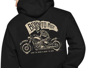 Motorcycle Hoodie | Biker Hoodie | Born To Ride | HELLRUNNER Men’s Premium Pullover Hoodie | Motorcycle Gift | Biker Gift