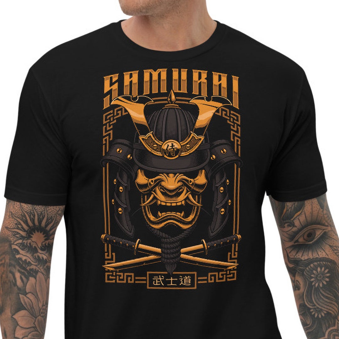T-shirt Homme Gildan 5000 - Imprimé Samouraï Crâne MMA - Coton Préshrunk, Coupe Loose - Neuf Sans étiquettes