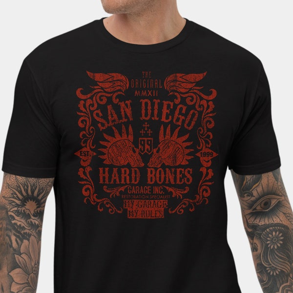 San Diego Shirt | Skull Shirt | HARD BONES Distressed Graphic Short Sleeve T-Shirt