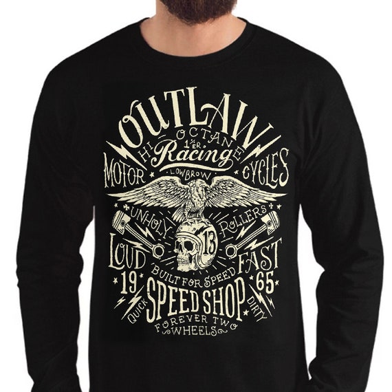 Maglietta A Maniche Lunghe Nera Biker E Highway Route 66 Con Maglietta A Maniche Lunghe Nera Biker E Highway Route 66 Con