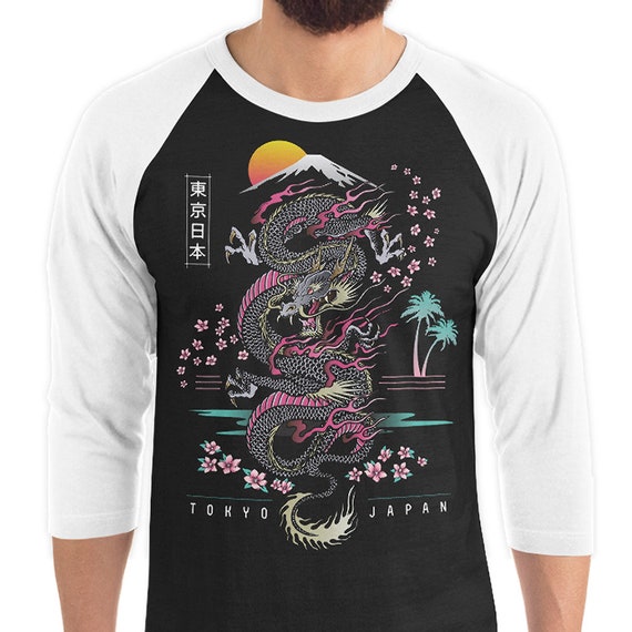 Tokyo Japan | Traditional Japanese Dragon Men's 3/4 Sleeve Raglan