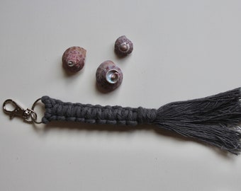 Grey macrame keyring, braided keyring, boho keyring