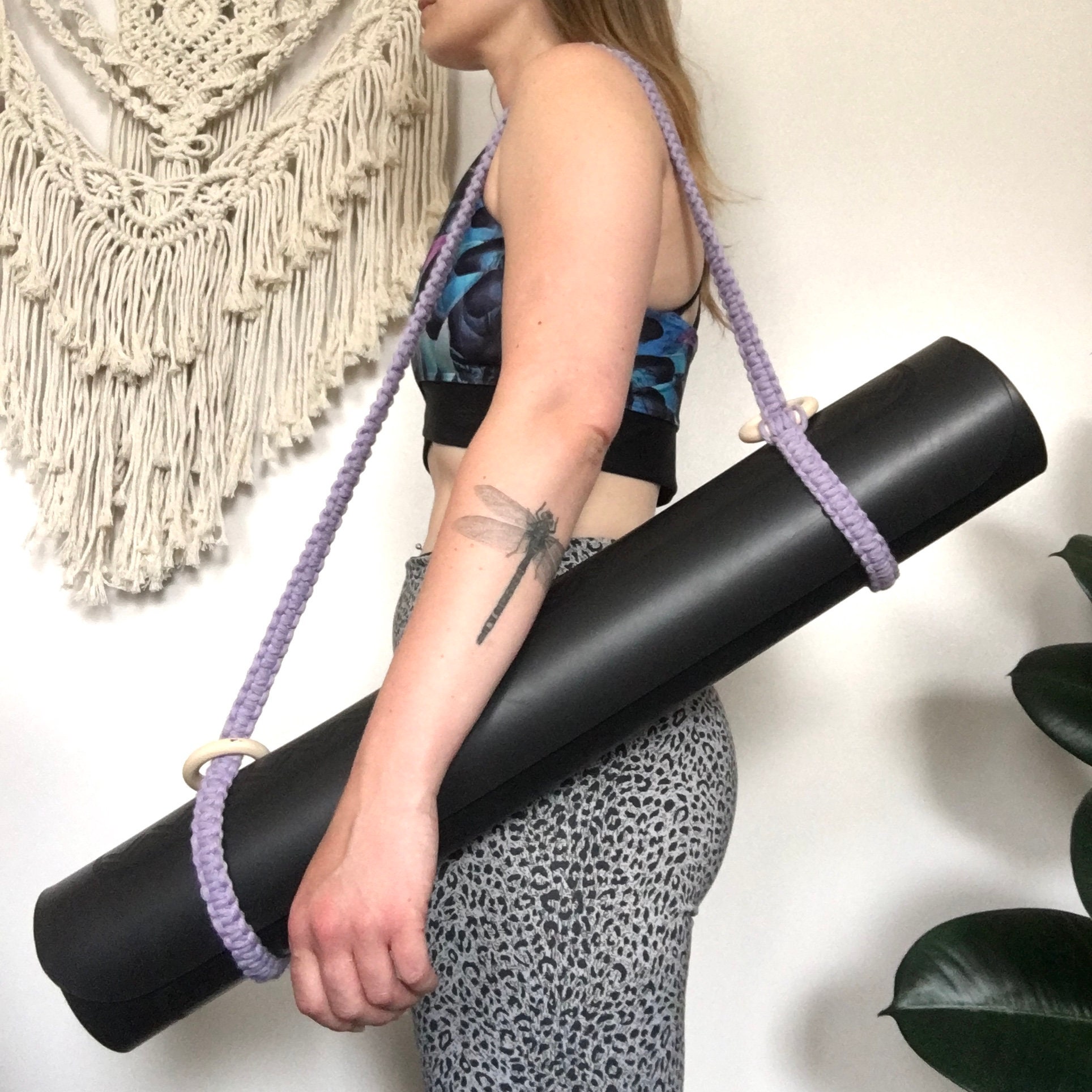Lilac macrame yoga strap macrame yoga mat strap with wooden Etsy.de