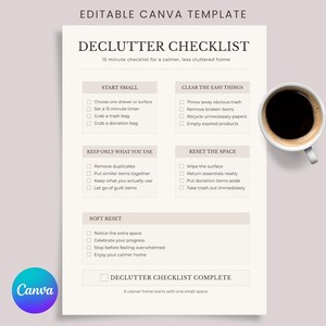 Editable Declutter Checklist Canva Template, Home Organization Checklist, Printable Decluttering Planner, Editable Cleaning Routine PDF