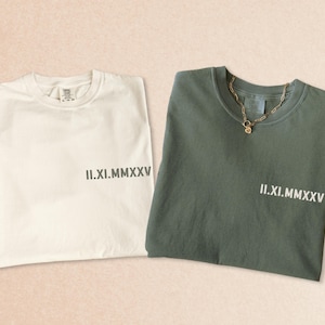 Personalized Roman Numeral Tshirt Comfort Colors Shirt 1-Year Anniversary Gift For Her Roman Date Anniversary Tee Matching Couple Shirts