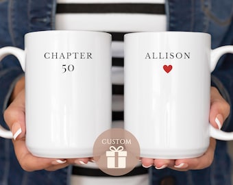 Personalized 50th Birthday Mug, Chapter 50 Custom Name Mug, 50th Birthday Gift for Women, Turning 50 Keepsake Coffee Cup Mom 50th Birthday
