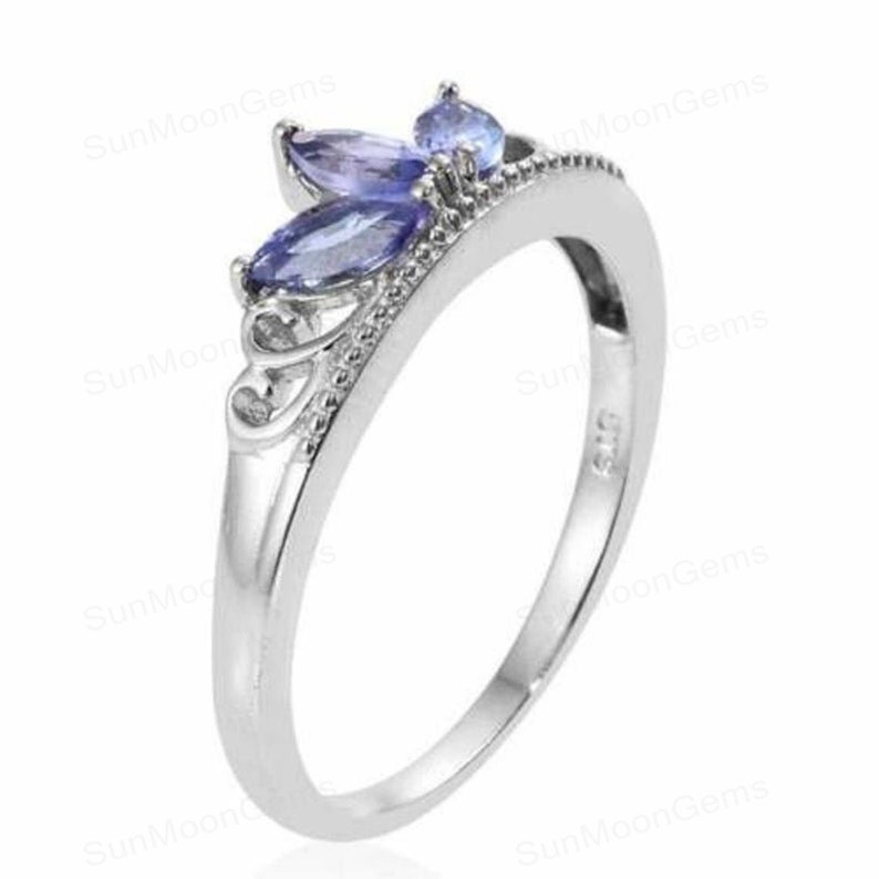 Solitaire Band 14k White Gold Ring Wedding Band Birthday Gift December Birthstone Anniversary Gift Ring For women Tanzanite Band