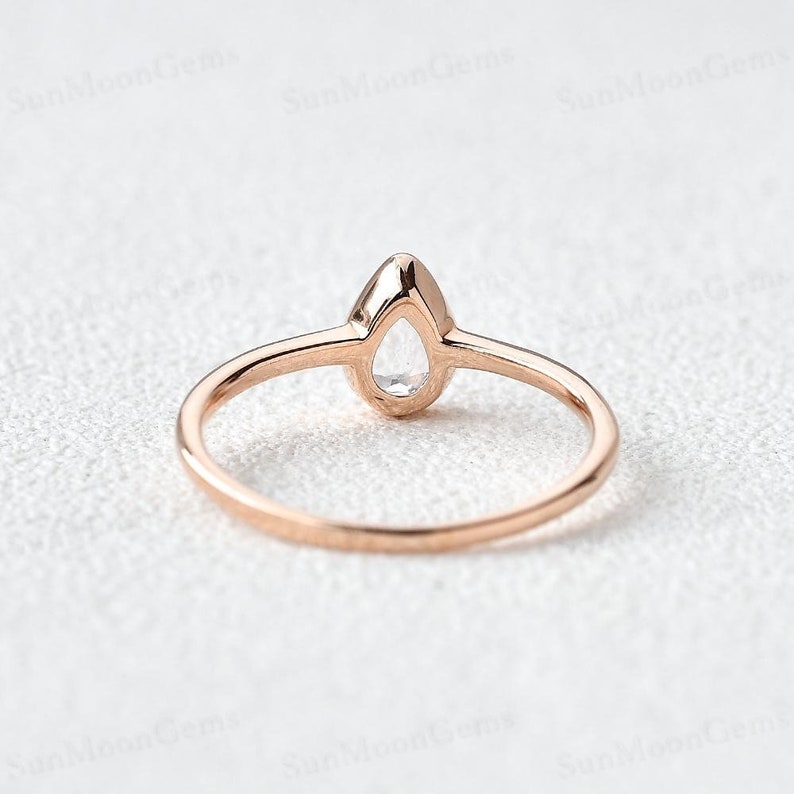 Morganite Band 14k Rose Gold Ring Peachy Pear Band Bezel Stacking Morganite Wedding Ring Engagement Band
