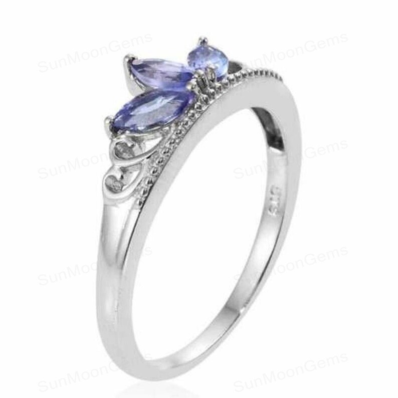 Solitaire Band 14k White Gold Ring Wedding Band Birthday Gift December Birthstone Anniversary Gift Ring For women Tanzanite Band