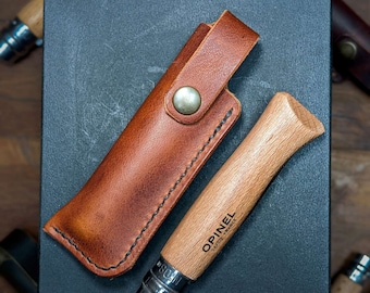 fourreau en cuir Opinel No 06 07 08 09 10 12, gaine en cuir, étui couteau, étui bushcraft, fabriqué en France, made in France