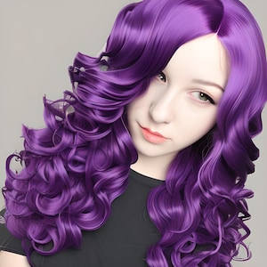 Dark Violet Purple Middle Parting Long Natural Curly Human Hair Look and Feel Heat Friendly Non Shedding Top Quality Synthetic Wig