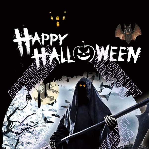 Sensenmann Kürbisse Vollmond Happy Halloween DIY druckbare Kunst für Karten Halloween Display Datei ist komplett anpassbar, Sofort Download