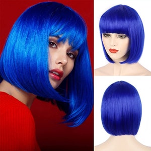 Sapphire blue | straight bob with straight bangs | hand dyed | synthetic 12" wig | stand out from the crowd | rave and cosplay | ready to go