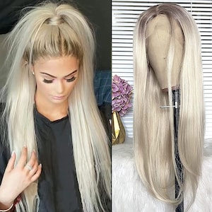 Gorgeous Ombre Blonde Synthetic Lace Front Heat Resistant Glueless Straight Synthetic Wig Pre Plucked with Baby Hair 22 inch Lace Front Wig