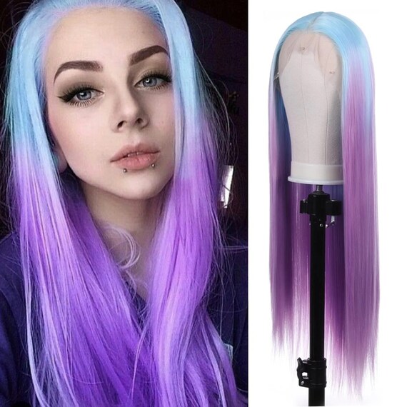 22” Blue ombré straight lace front wig *NEW* Light Blue 22 main image 2