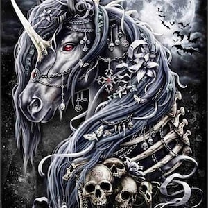 DIY Diamond Painting Night Skull Unicorn Mosaic 5D Cross Stitch Full Round Diamond Embroidery Kits Home Decor 11.8 x 15.8 Inch