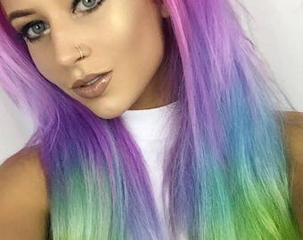 Rainbow Mermaid Unicorn Human Hair Wigs Pride - Etsy display picture 1