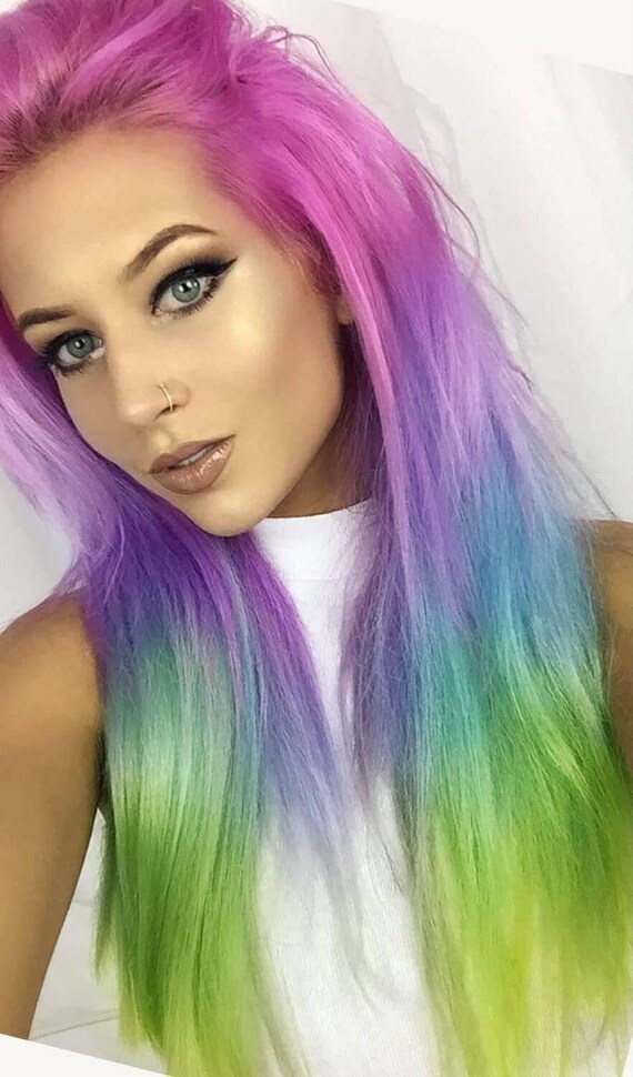 Pastel Rainbow Lace Front Wig: 22 display picture 3