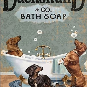 Dachshund & Co. バスソープでウインナーを洗おう | 切り抜きデザイン | サイズ変更可能な印刷可能な PNG、PDF、JPG | インスタントデジタルファイルダウンロード