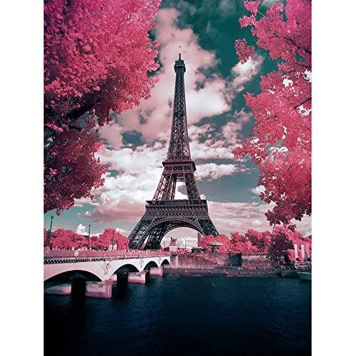 Eiffel tower paris at dusk, 5d full drill diamond art, round diamond painting kit