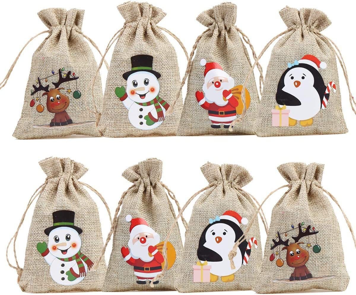 36 Assorted Christmas Burlap Linen Goody Bags With Drawstrings Etsy