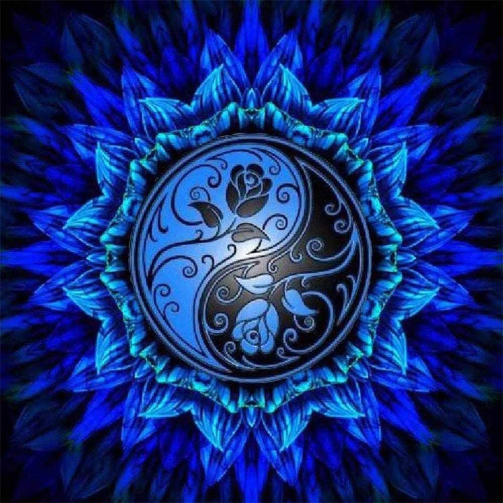 Blue on Black Rose Yin Yang Pattern DIY 5D Diamond Painting by Etsy