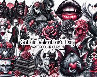 Printable Gothic Valentine's Day Clipart PNG Sublimation Graphic Digital Sublimation Clipart Use for Junk Journal Scrapbooks Wall decor etc