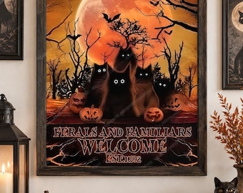 Salem Sanctuary for Wayward Cats Halloween Wall Art, Spooky Black Cat Decor, Gothic Witchy Fall Print