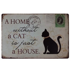 Black Cat or Dog Postcard Art Vintage Metal Tin Sign 12&quot; X 8&quot; Retro Boho and Minimalist Art Sign for Home Restaurant Kitchen Decor Gift Idea
