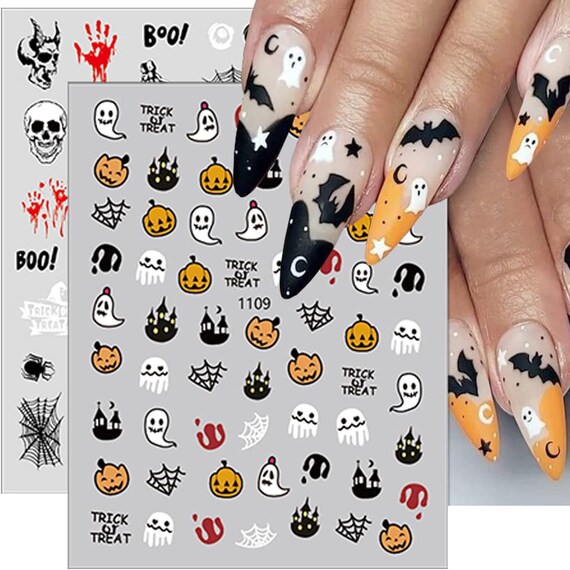Kalolary 9 Blatt Halloween Nagelaufkleber – Mit Spinnennetz, Kürbis, Geist & Mehr, Selbstklebend Für DIY Maniküre & Deko