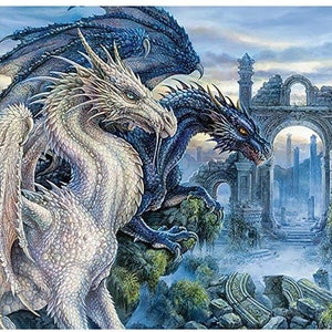 White dragon diy 5d diamond painting by number kit canvas 15.8"x11.8"