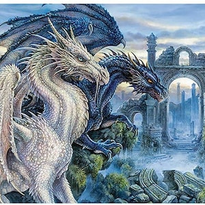 White dragon diy 5d diamond painting by number kit canvas 15.8&quot;x11.8&quot;