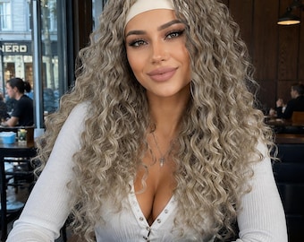 26 Inch Spiral Curl Headband Wig, Voluminous Synthetic Hair, Natural Looking Glam Wig