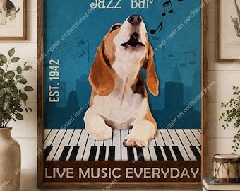 Beagle Jazz Bar Printable Wall Art, Funny Beagle Music Poster, Vintage Dog Jazz Decor, 8.5x11 Digital PNG Download