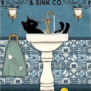 Cartello Metallico Gatto Nero Divertente - 30,5x40,6cm, Decorazione Bagno E Cucina, Design Vintage