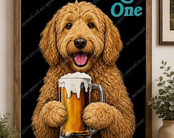 Goldendoodle Wall Art, Funny Dog Beer Decor, Pub Sign, Dog Humor Print