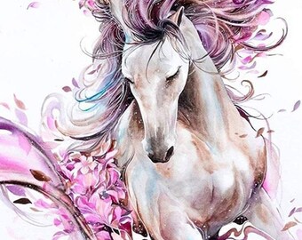 Pink horse diy 5d diamond painting kits for adults, diamond art full drill embroidery paint with diamond kit for home wall décor 12x16 inch