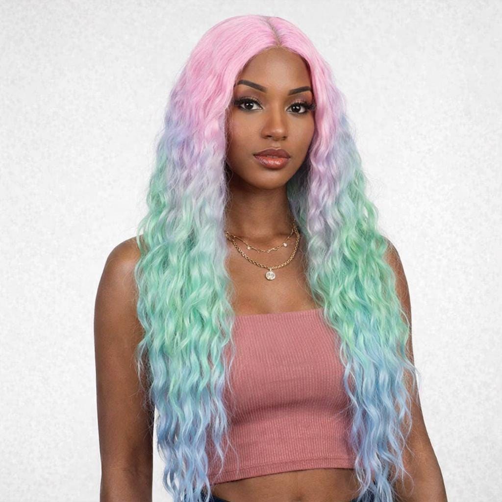 Pastel Rainbow Lace Front Synthetic Hair Extension Mermaid  display picture 2
