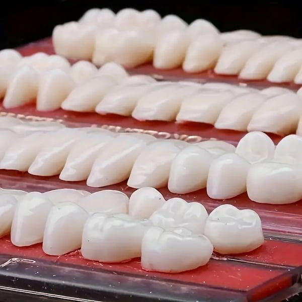 2 Full Sets Resin Human style teeth, Craft Supplies, DIY Malleable Resin Artificial Teeth, Multi-Purpose, Vampire Dentures, Halloween Decor