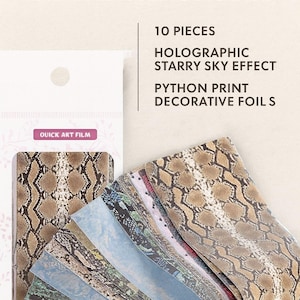 Holographic Snake Skin Nail Foil Stickers: Starry Sky Python Print, 10PCS