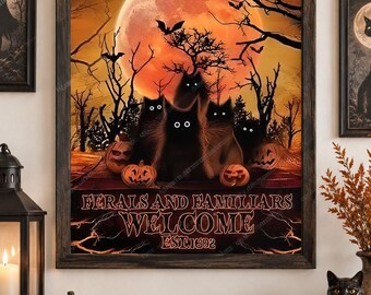 Salem Sanctuary for Wayward Cats Halloween Printable, Spooky Black Cat Wall Art, 8.5x11 PNG Digital Download