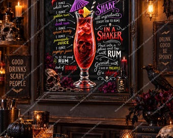 Zombie Cocktail Recipe PNG Bundle, Halloween Drink Menu Art, Spooky Bar Decor, Dark Smoke Background, Printable Digital Download