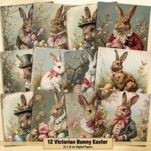 Victorian Easter Bunny Digital Papers: Retro Ephemera (Digital Download)