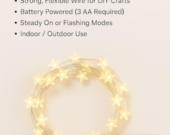 Warm White Star String Lights: 20ft LED Fairy Lights for Crafts & Decor