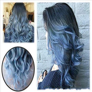 Black to Pastel Blue Mixed Ombre Wig | Hand Dyed 24" Synthetic | Human Hair Feel | Trendy Custom Style | Stage Performer Wig