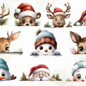 Funny Christmas Peeking Sublimation Santa Reindeer Digital Product for Creative Expression Instant Download 10 PNGs 4500×5400 px – 300 DPI