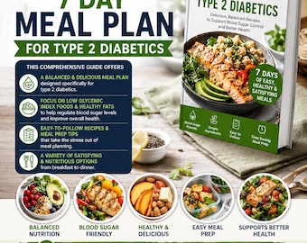 7 Day Meal Plan for Type 2 Diabetes: Simple Recipes (Digital Download)